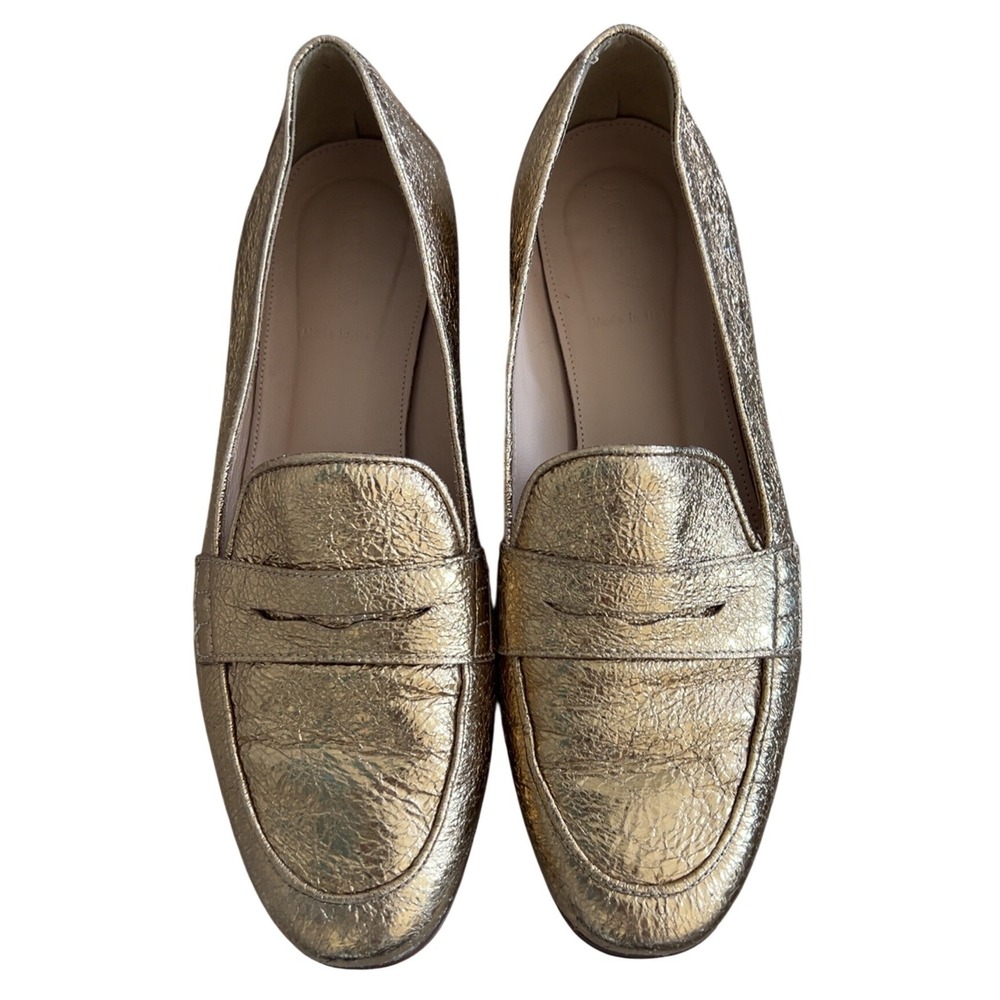 J. Crew Charlie Leather Crinkled Metallic Gold Loafers | SZ: 8
